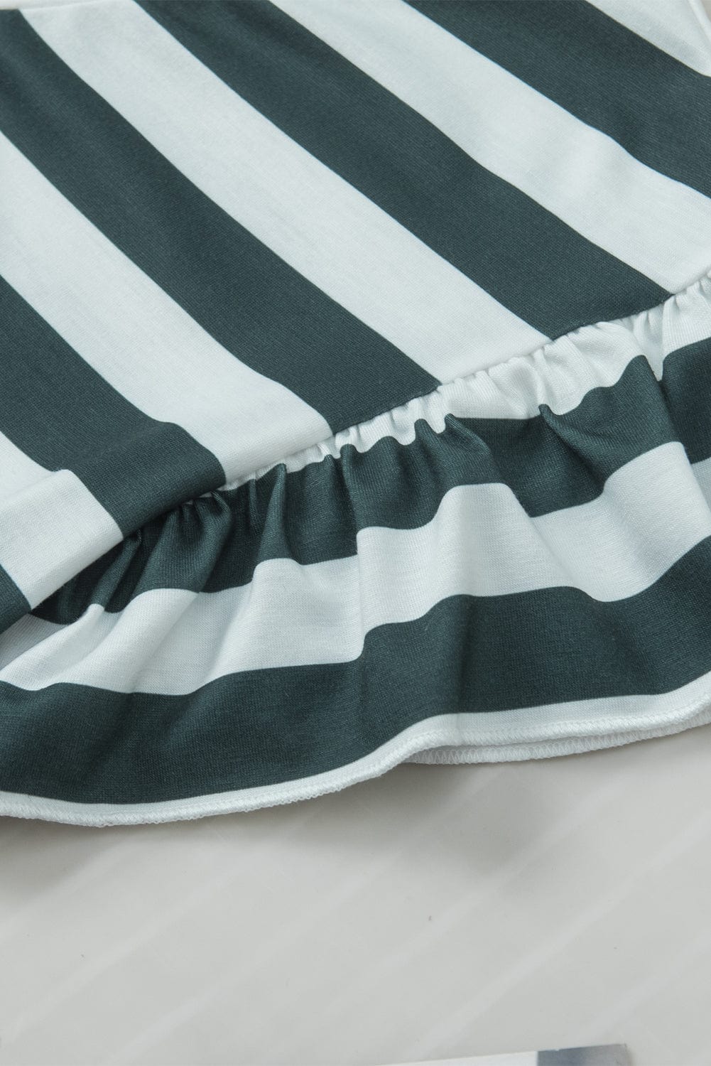 Seafoam Green Ruffle Sleeve V Neck Striped Top
