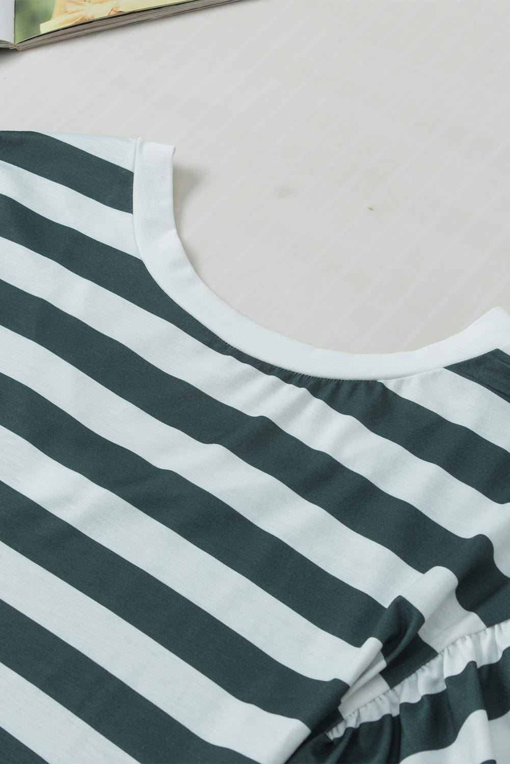 Seafoam Green Ruffle Sleeve V Neck Striped Top