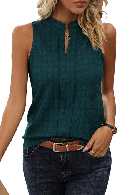 Seafoam Green Split Neck Lattice Textured Sleeveless Top