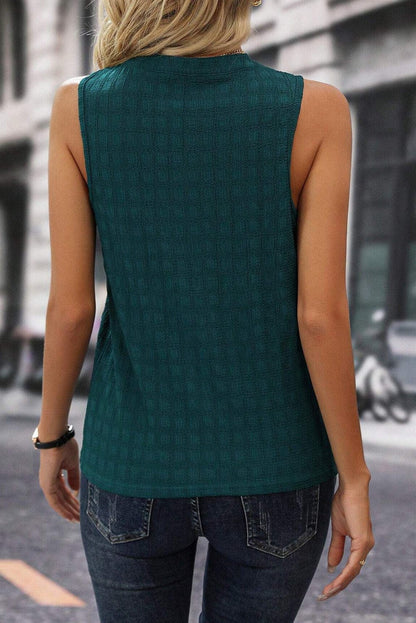 Seafoam Green Split Neck Lattice Textured Sleeveless Top