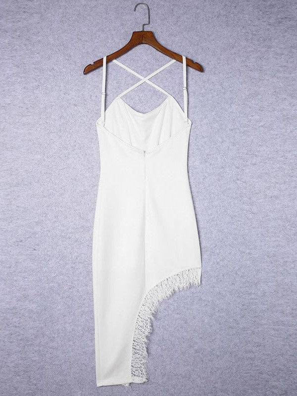 Seductive Halterneck Lace Dress with Side Slit