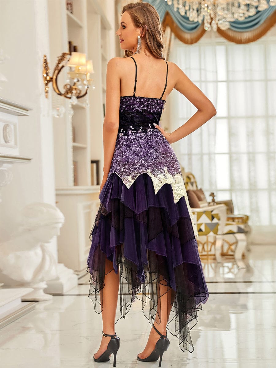 Seductive V Neck Asymmetric Hem Evening Gown