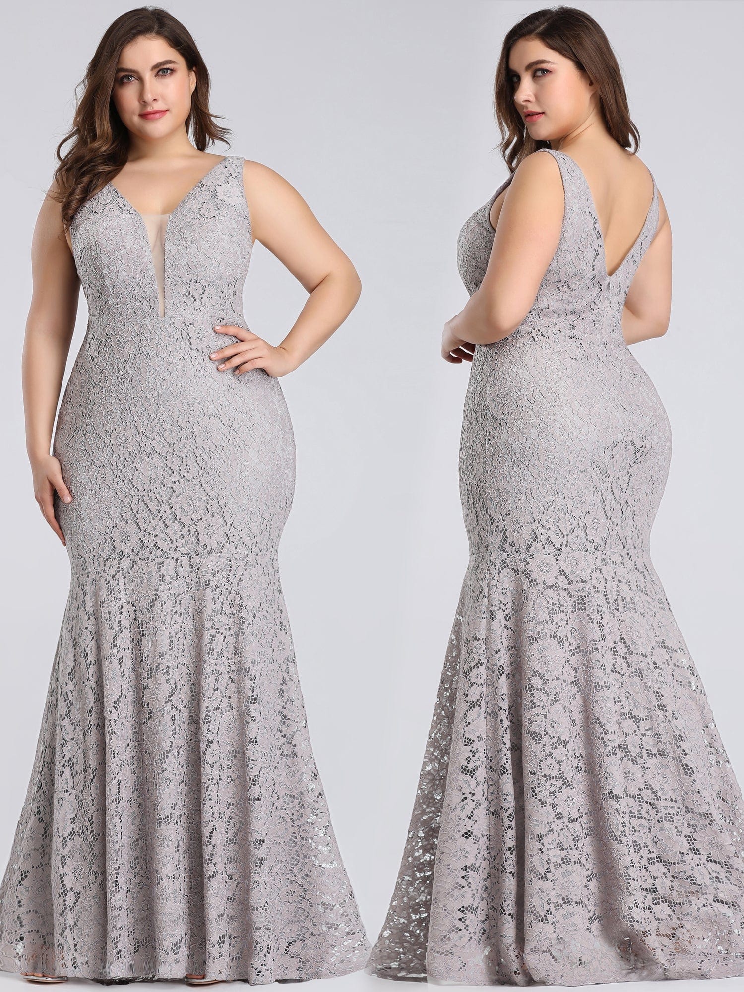 Seductive V-neck Lace Mermaid Evening Gown with Long Fish Tail