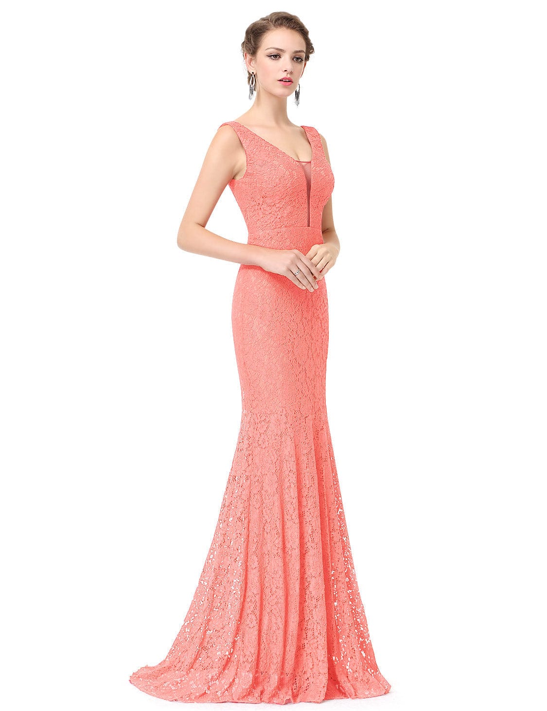 Seductive V-neck Lace Mermaid Evening Gown with Long Fish Tail