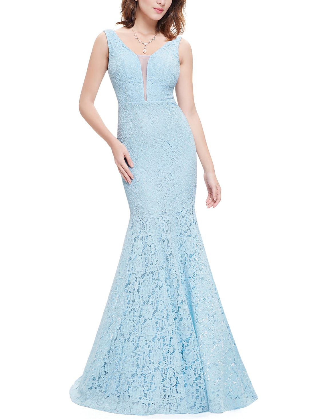Seductive V-neck Lace Mermaid Evening Gown with Long Fish Tail