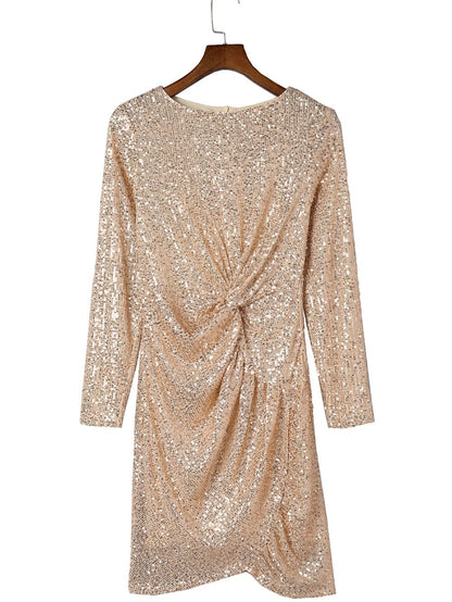 Sequin Apricot Twist Knot Bodycon Dress