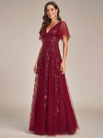 Sequin Embellished Deep V-Neck Plus Size Evening Dress