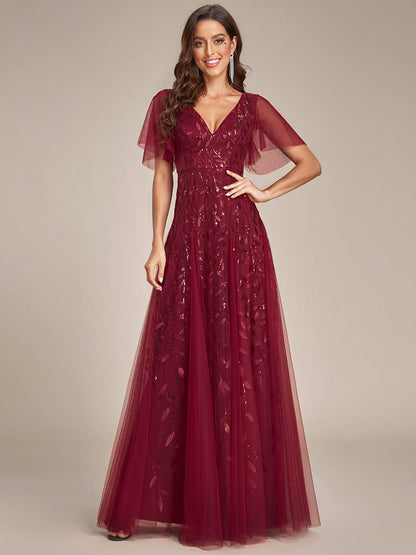 Sequin Embellished Deep V-Neck Plus Size Evening Dress