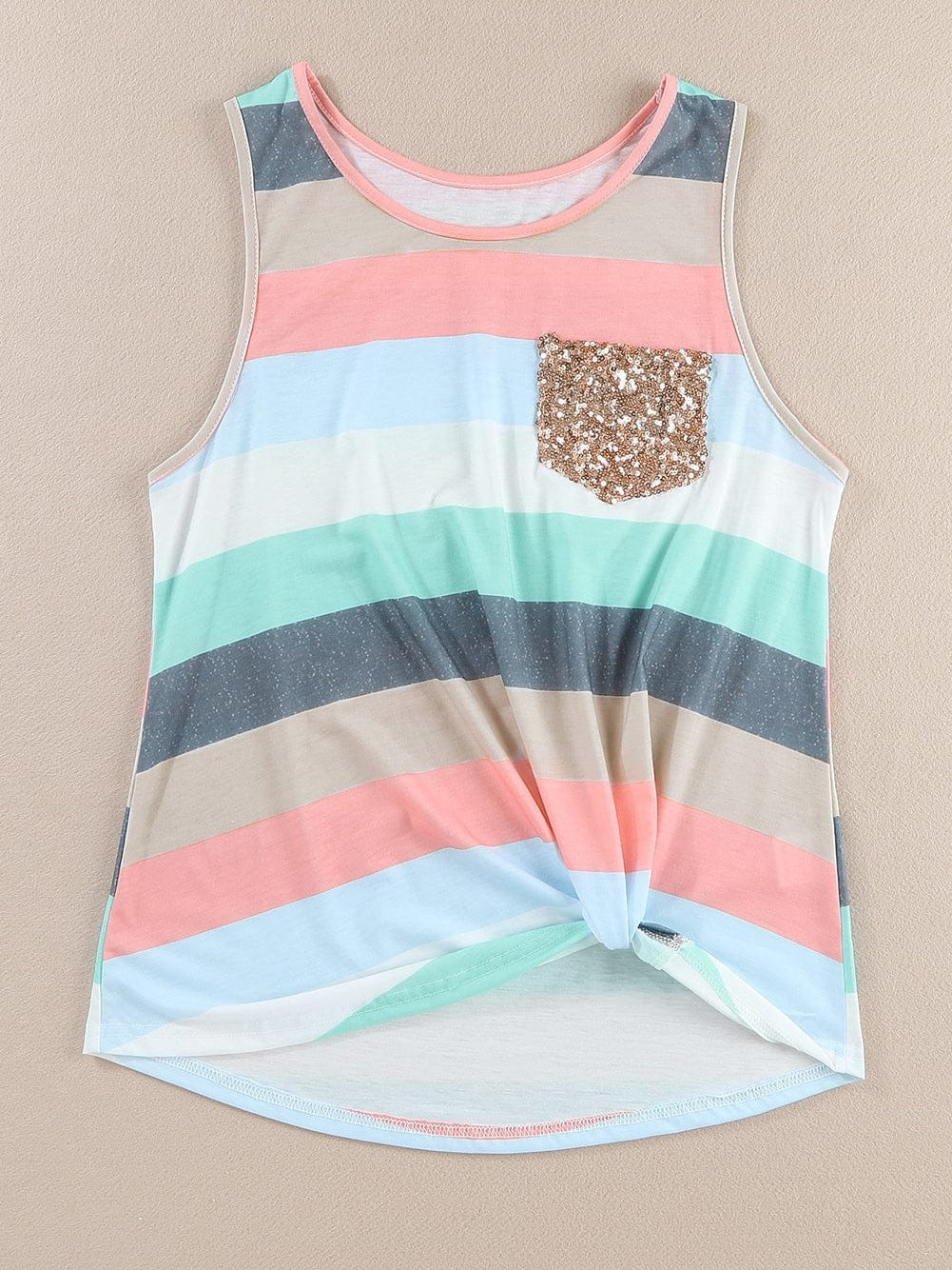 Sequin Striped Tank Top with Multicolor Pocket