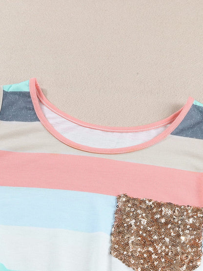 Sequin Striped Tank Top with Multicolor Pocket