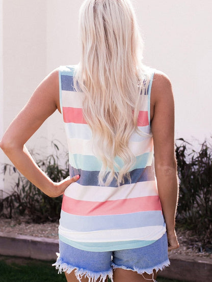 Sequin Striped Tank Top with Multicolor Pocket