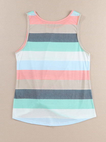 Sequin Striped Tank Top with Multicolor Pocket