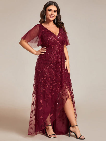 Sequin V-Neck High-Low A-Line Evening Dress for Plus Size Women