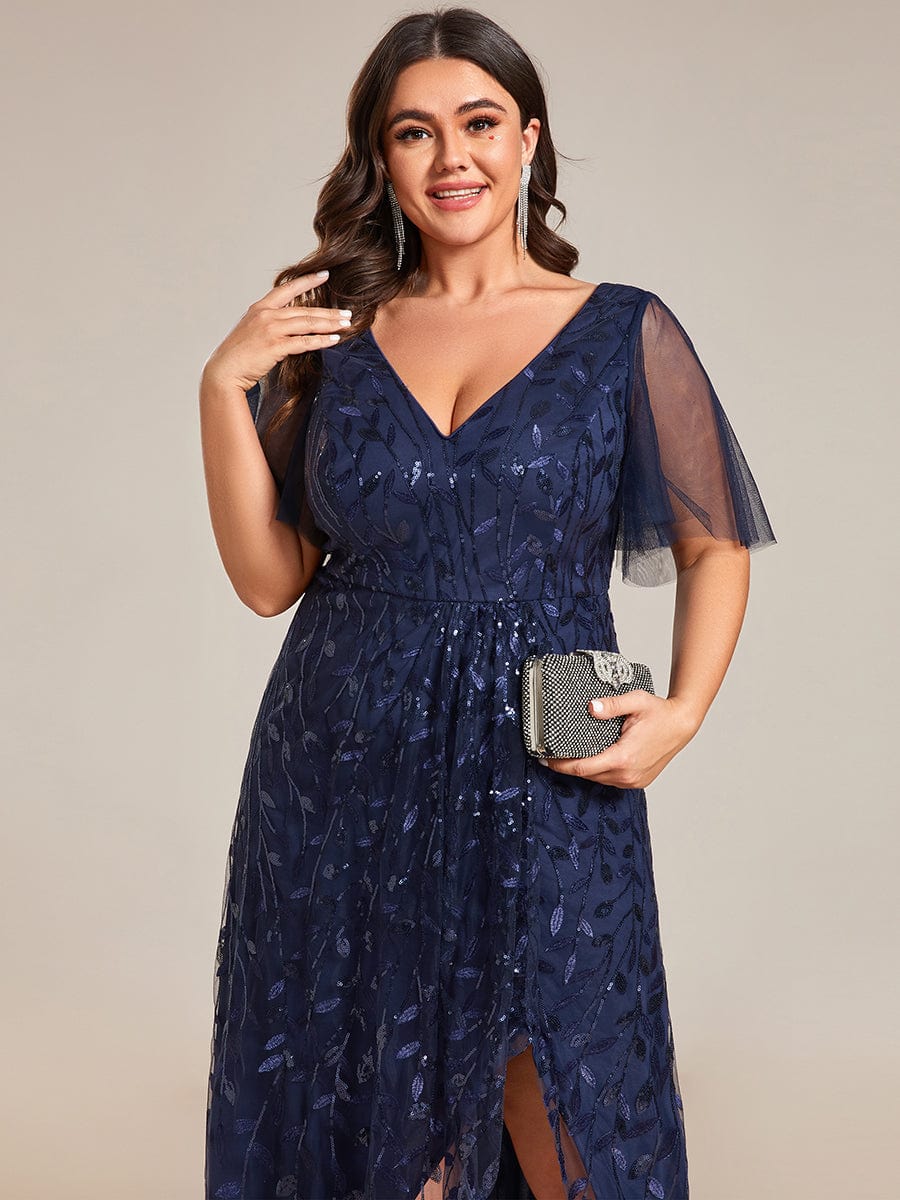Sequin V-Neck High-Low A-Line Evening Dress for Plus Size Women