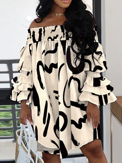 Sexy Fashion Off Shoulder Printed Mini Dress