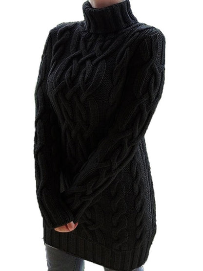 Women's Dress - Sweater Dress Winter Dress Purple Khaki Gray White Black Long Sleeve Pure Color Patchwork Jacquard Winter Fall Turtleneck Casual S M L XL Winter Dress