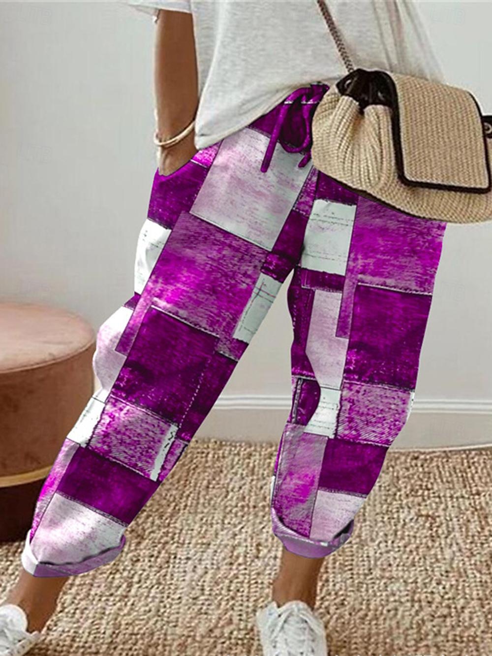 Women's Pants Trousers Polyester Plaid Black Blue Casual Daily Long Weekend Spring & Summer