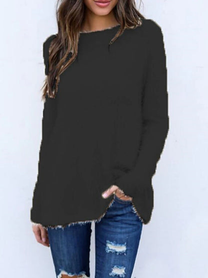 Women's Pullover Sweater Jumper Crew Neck Ribbed Knit Cotton Oversized Fall Winter Regular Outdoor Daily Holiday Stylish Casual Soft Long Sleeve Solid Color Black White Yellow S M L