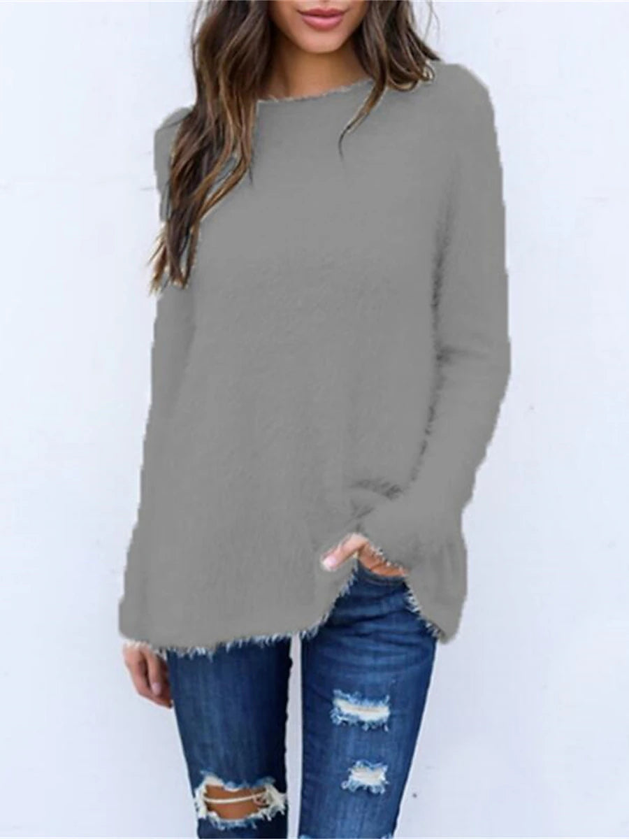 Women's Pullover Sweater Jumper Crew Neck Ribbed Knit Cotton Oversized Fall Winter Regular Outdoor Daily Holiday Stylish Casual Soft Long Sleeve Solid Color Black White Yellow S M L