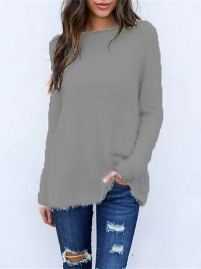 Women's Pullover Sweater Jumper Crew Neck Ribbed Knit Cotton Oversized Fall Winter Regular Outdoor Daily Holiday Stylish Casual Soft Long Sleeve Solid Color Black White Yellow S M L