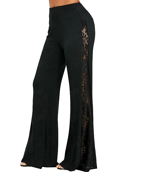 Women's Flared Pants Plus Size Polyester Plain Black Fashion Full Length Casual Weekend