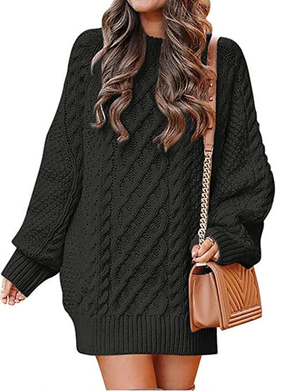 Women's Pullover Sweater Jumper Crew Neck Cable Knit Acrylic Oversized Fall Winter Regular Outdoor Daily Going out Stylish Casual Soft Long Sleeve Solid Color Black White Pink S M L