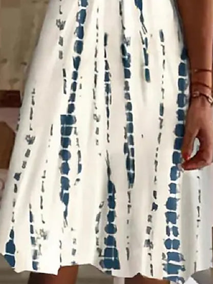 Women's Dress - Casual Dress Strap Dress Tank Dress Mini Dress White Sleeveless Geometric Print Summer Spring V Neck Vacation Summer Dress 2023 S M L XL XXL 3XL
