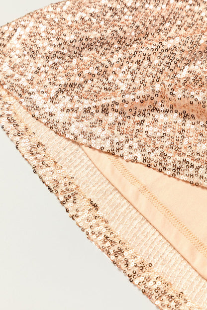 Shimmering Apricot V-neck Sequin Mini Dress