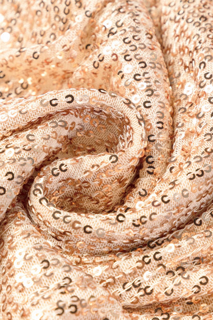 Shimmering Apricot V-neck Sequin Mini Dress