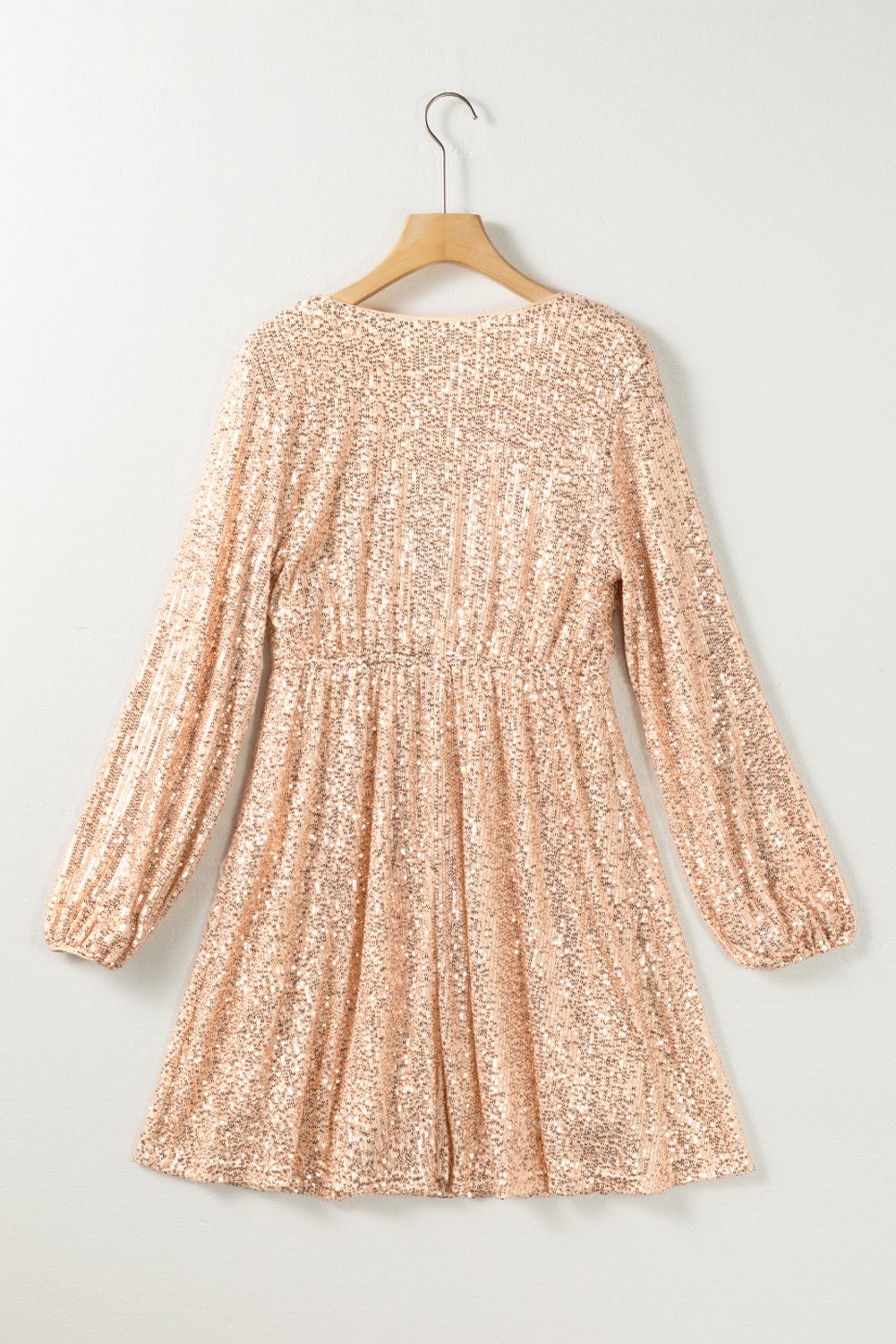 Shimmering Apricot V-neck Sequin Mini Dress