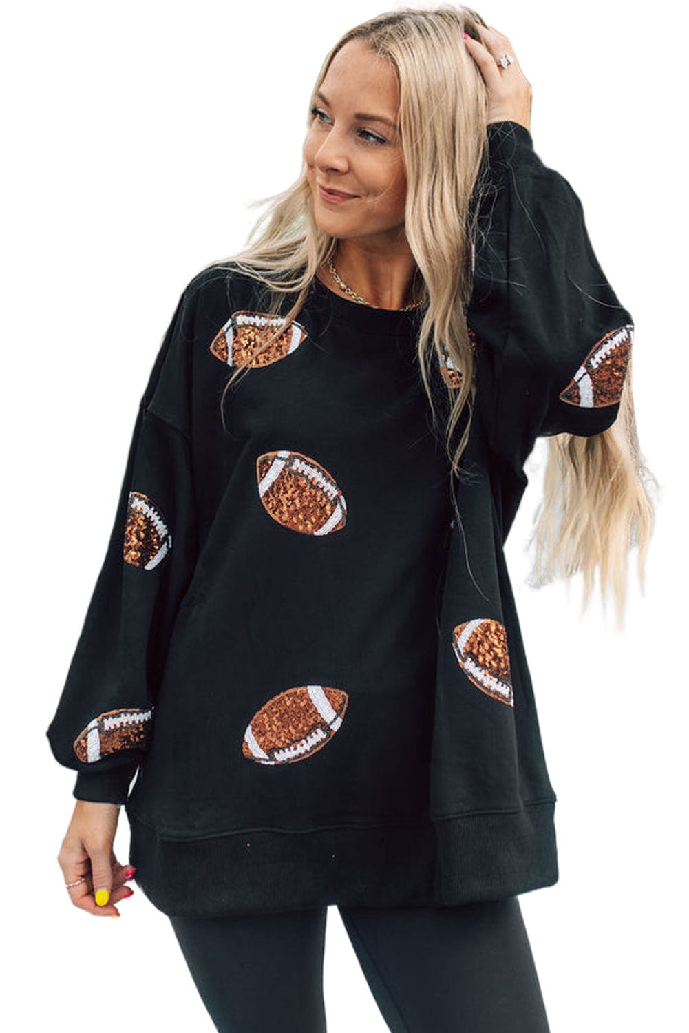 Shimmering Black Sequin Rugby Graphic Sweater