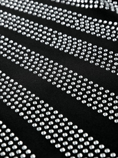 Shimmering Black Sleeveless Diamante Funnel Neck Bodysuit