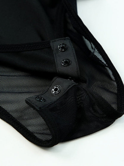 Shimmering Black Sleeveless Diamante Funnel Neck Bodysuit