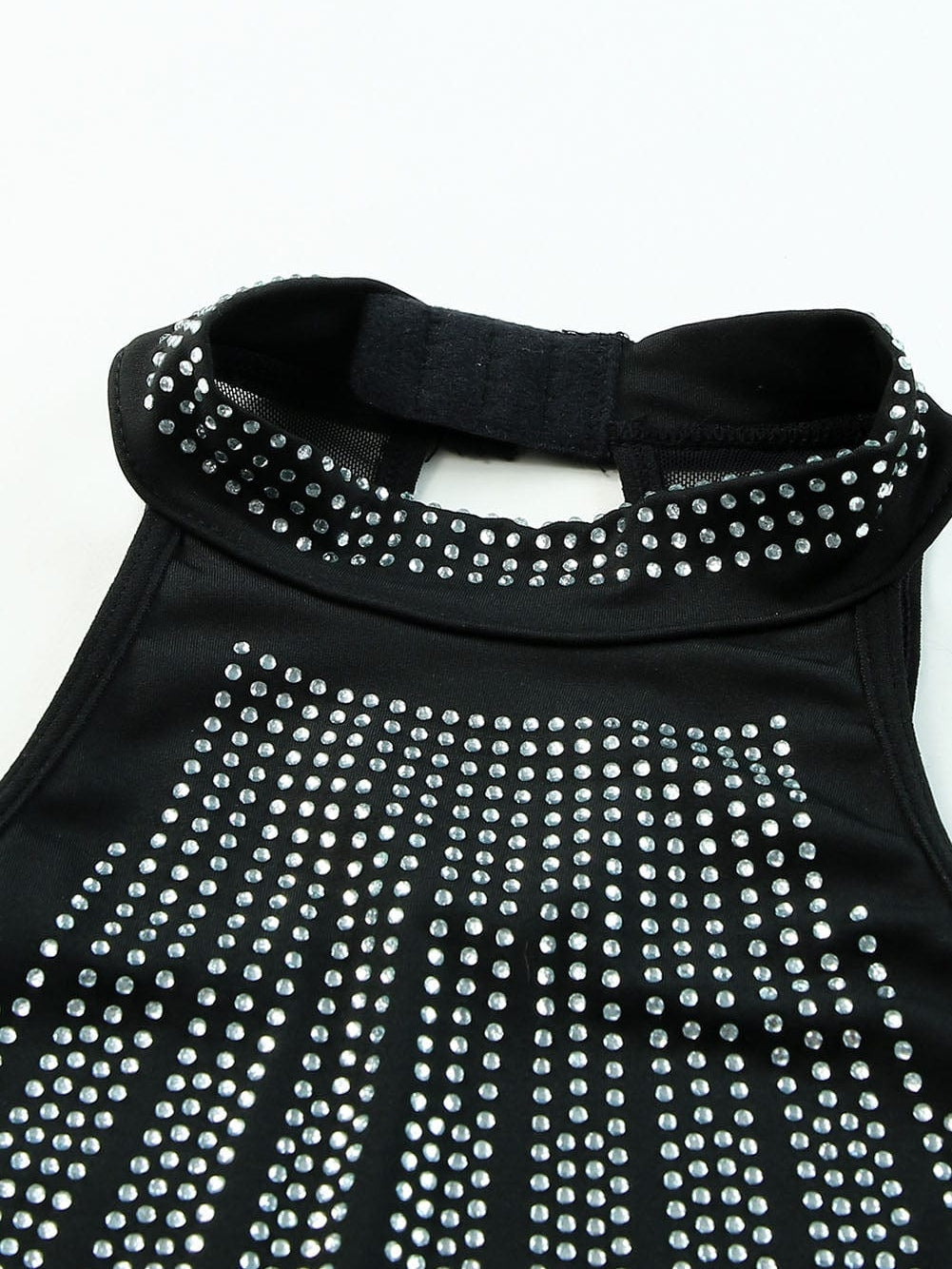Shimmering Black Sleeveless Diamante Funnel Neck Bodysuit