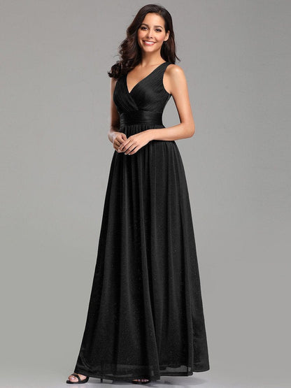 Shimmering Full-Length Evening Dress with Dual V-Neck for Special Events