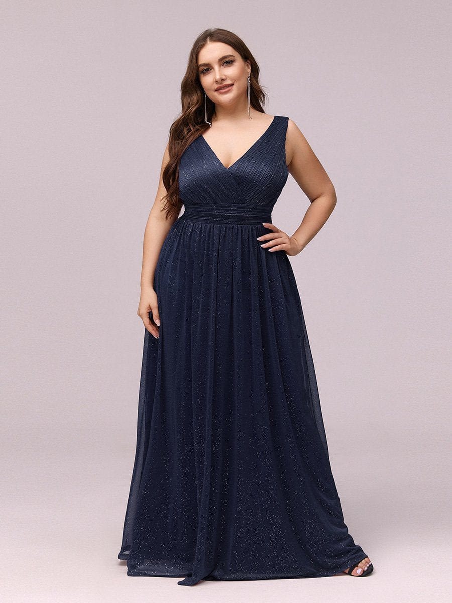 Shimmering Full-Length Evening Dress with Dual V-Neck for Special Events