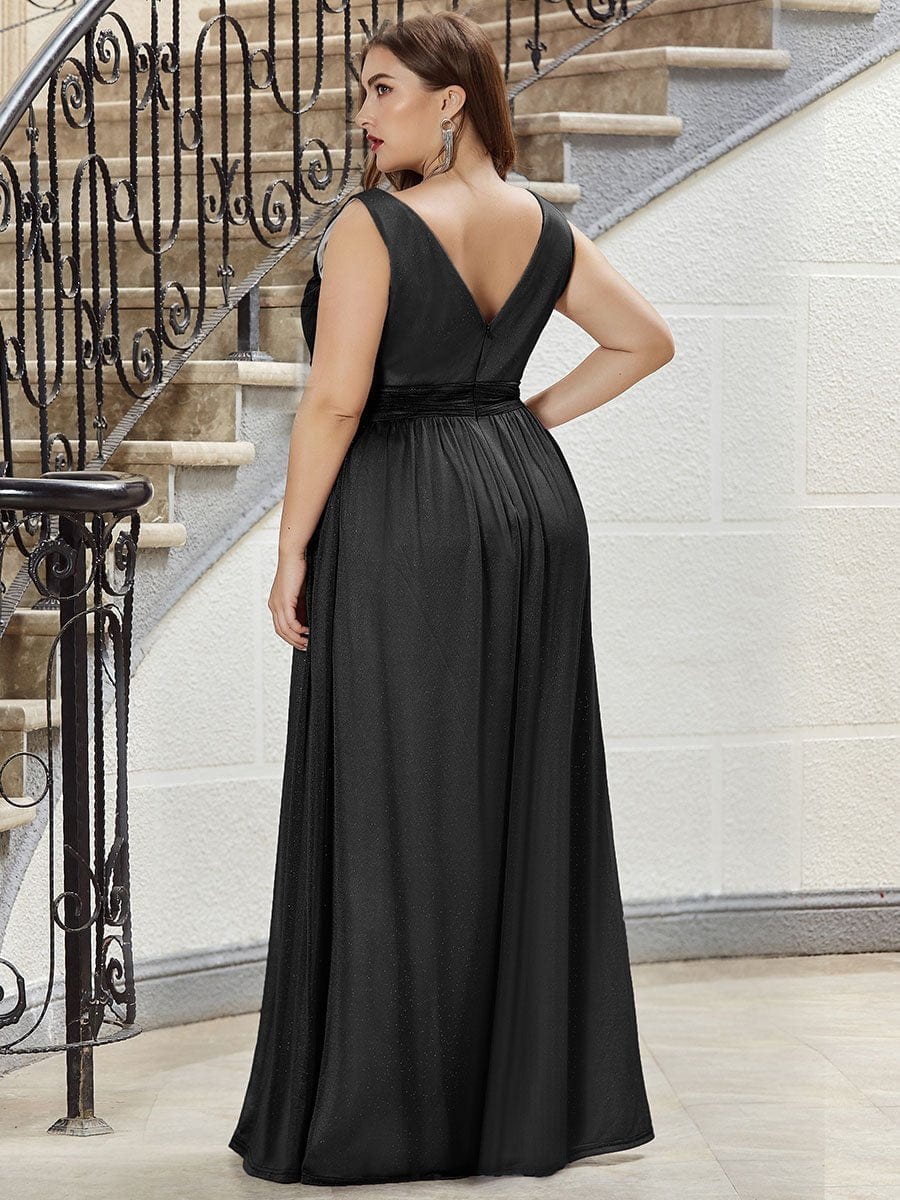 Shimmering Full-Length Evening Dress with Dual V-Neck for Special Events