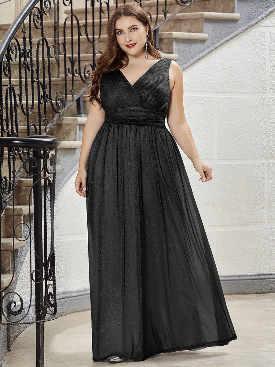Shimmering Full-Length Evening Dress with Dual V-Neck for Special Events