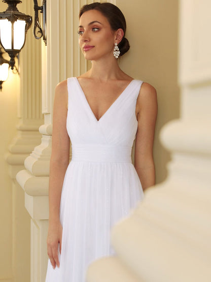 Shimmering Full-Length Evening Dress with Dual V-Neck for Special Events