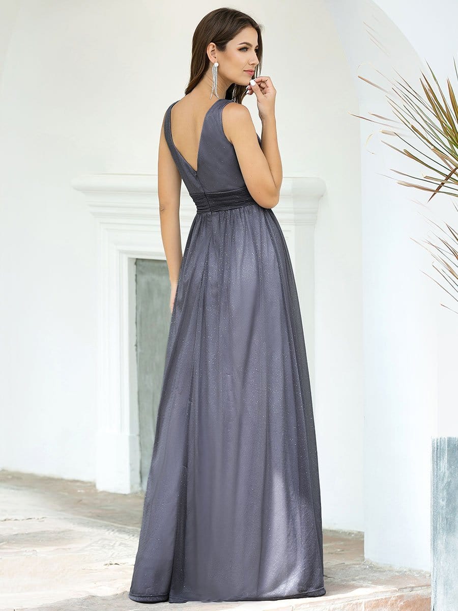 Shimmering Full-Length Evening Dress with Dual V-Neck for Special Events
