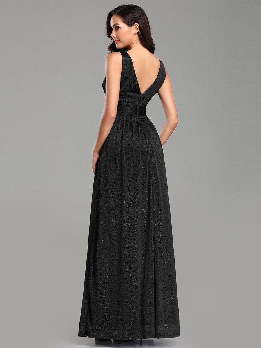 Shimmering Full-Length Evening Dress with Dual V-Neck for Special Events
