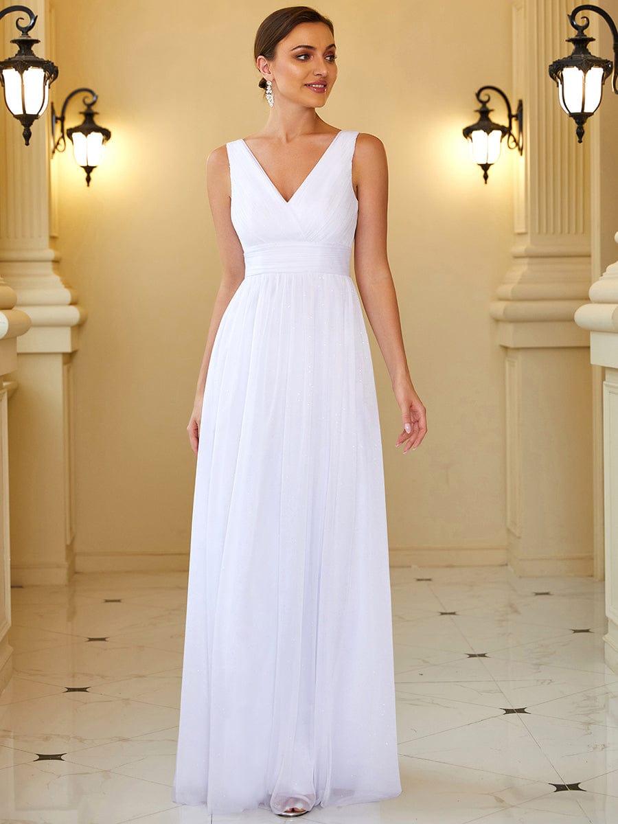Shimmering Full-Length Evening Dress with Dual V-Neck for Special Events