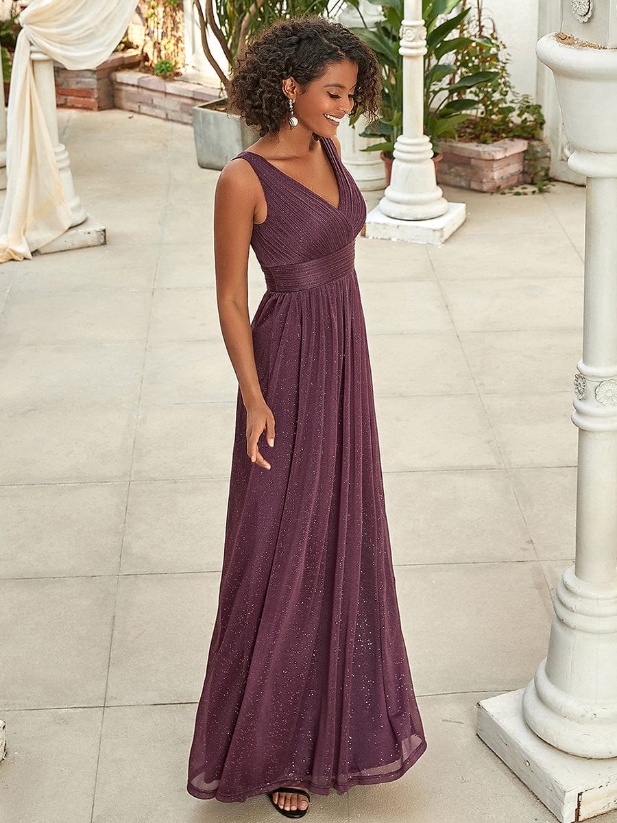 Shimmering Full-Length Evening Dress with Dual V-Neck for Special Events