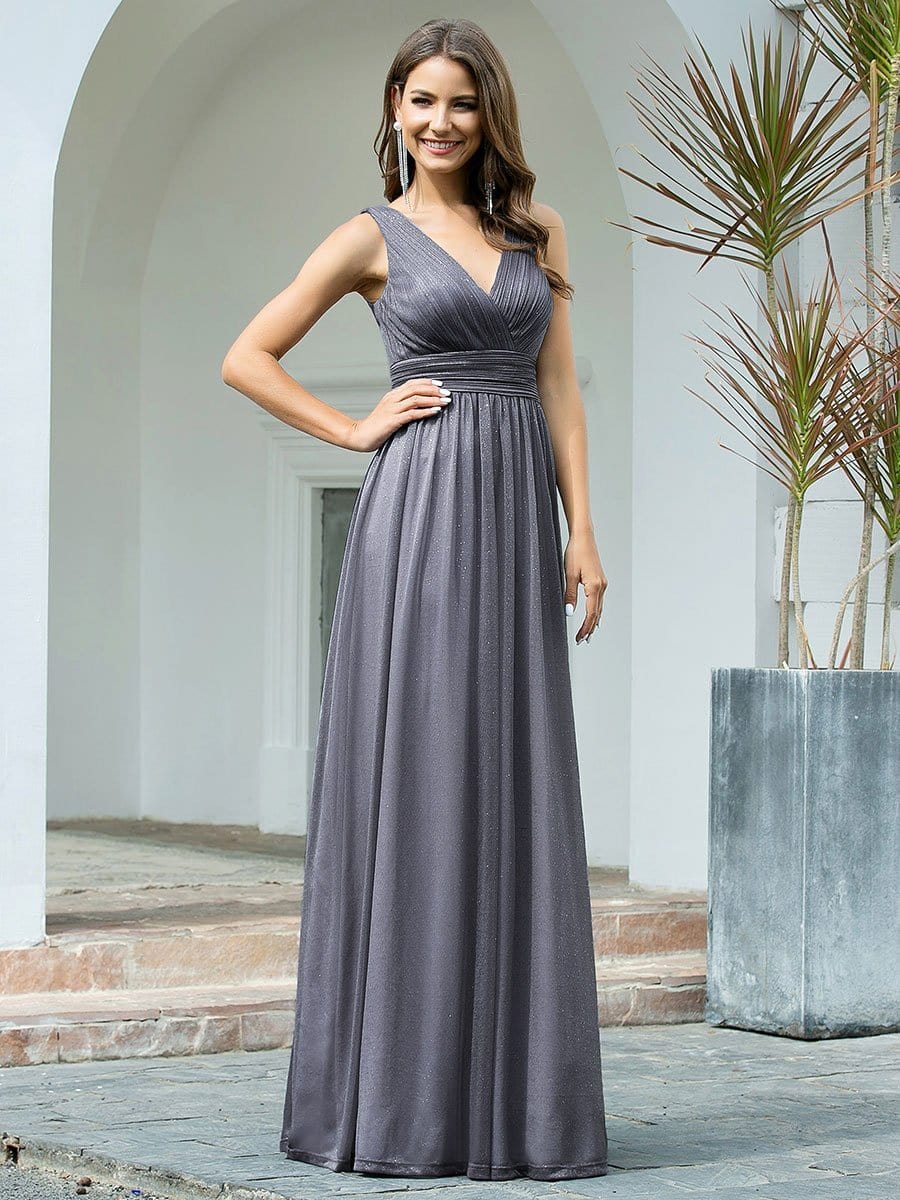 Shimmering Full-Length Evening Dress with Dual V-Neck for Special Events