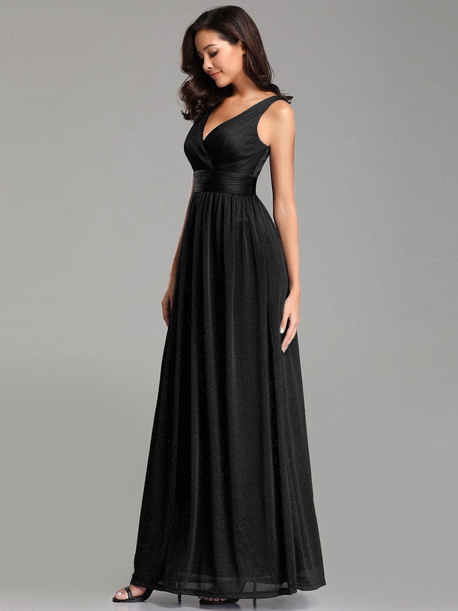 Shimmering Full-Length Evening Dress with Dual V-Neck for Special Events