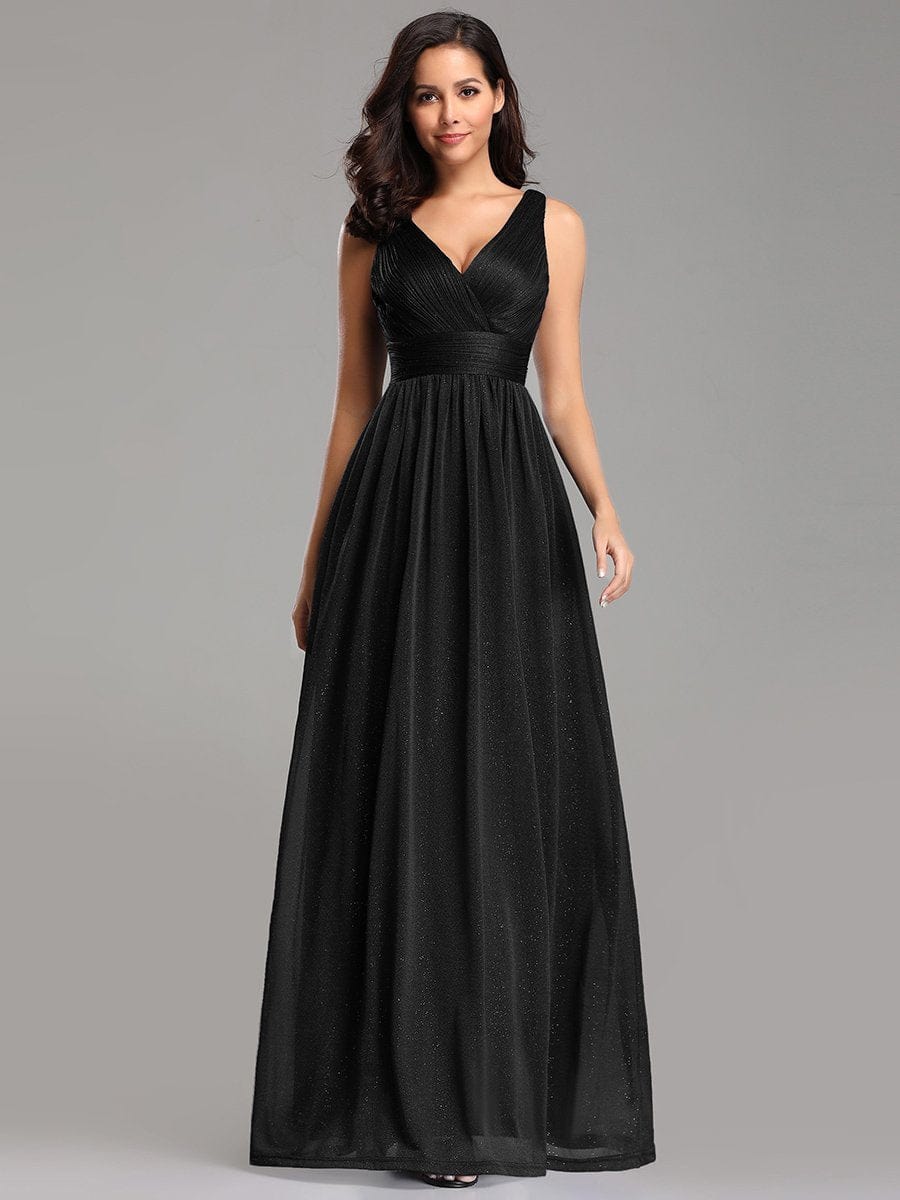 Shimmering Full-Length Evening Dress with Dual V-Neck for Special Events
