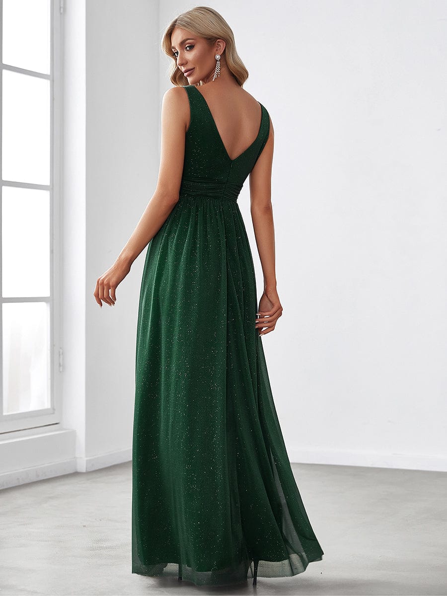 Shimmering Full-Length Evening Dress with Dual V-Neck for Special Events