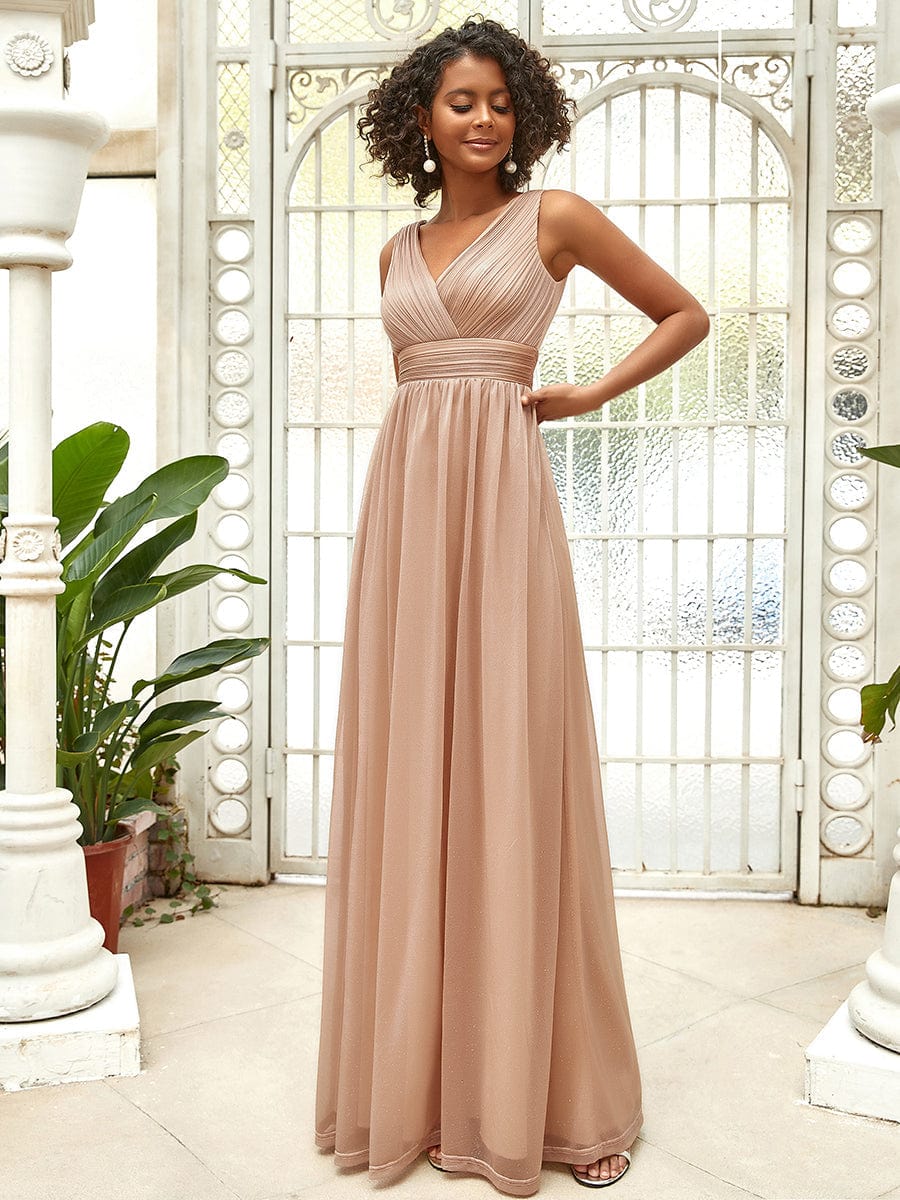 Shimmering Full-Length Evening Dress with Dual V-Neck for Special Events