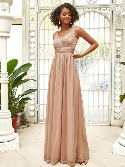 Shimmering Full-Length Evening Dress with Dual V-Neck for Special Events