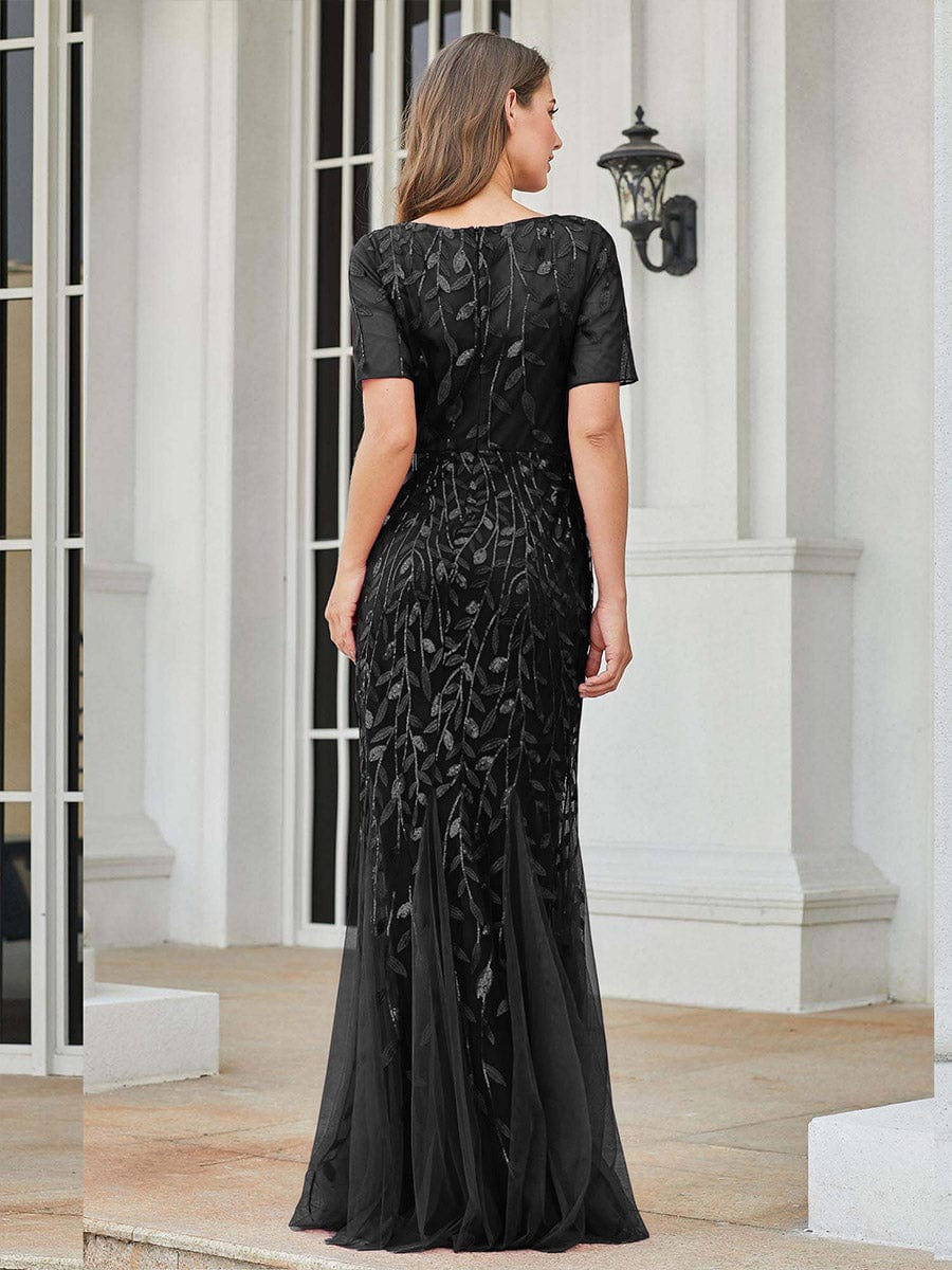 Shimmering Leaf Design Evening Dress for Special Occasions